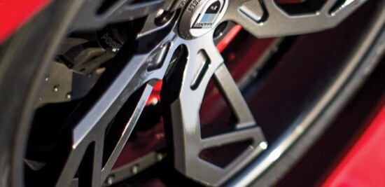 A close-up of a wheel rim.